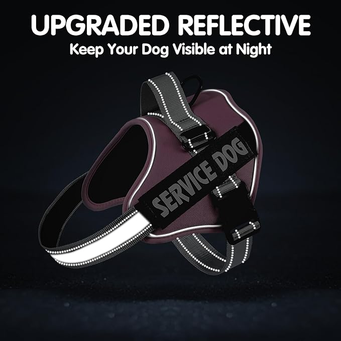 MUMUPET Service Dog Harness with 3M Reflective Safety, Easy Adjust & No-Pull Design - Breathable Nylon Handle for Small/Medium/Large Dogs