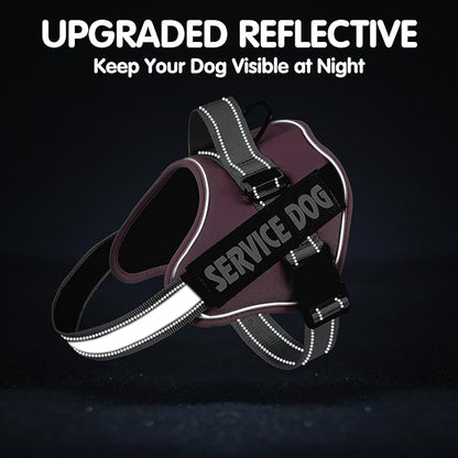MUMUPET Service Dog Harness with 3M Reflective Safety, Easy Adjust & No-Pull Design - Breathable Nylon Handle for Small/Medium/Large Dogs