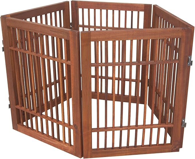 Urnporium Freestanding Wooden Dog Gate Foldable Indoor Pet Gate No Drill Expandable Barrier for Doorways Stairs Hallways Portable Wood Fence for Small Dogs & Puppies (Brown Pet Gate, 5 Panel 24" Tall)