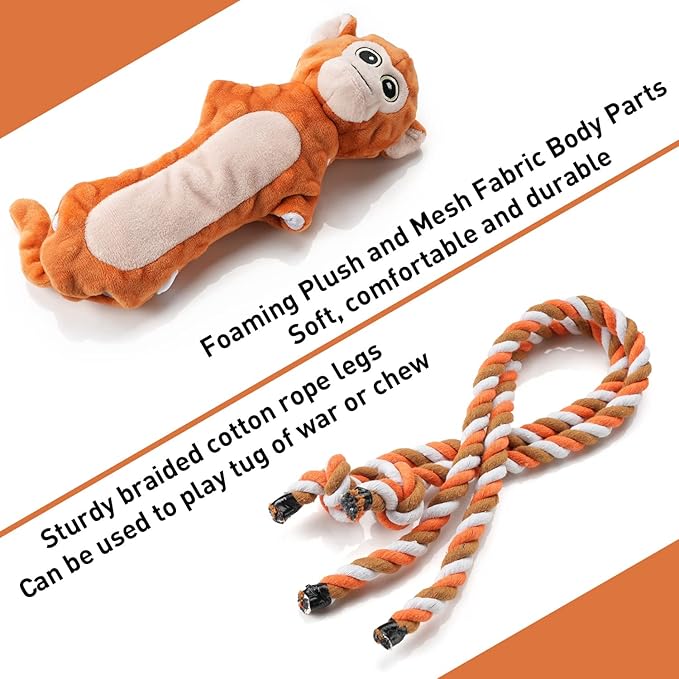 Sedioso Dog Tug Toys, Stuffed Animal Dog Chew Toy, Cute Puppy Squeaky Dogs Plush Toys with Crinkle Paper for Small, Middle, Large Breed