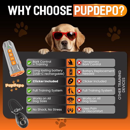 Dog Bark Deterrent Device with Dog Training Clicker – Ultrasonic Anti Barking Device for Dogs, Portable Dog Bark Stopper for Training & Behavior Control, Safe for Own or Neighbor’s Dog