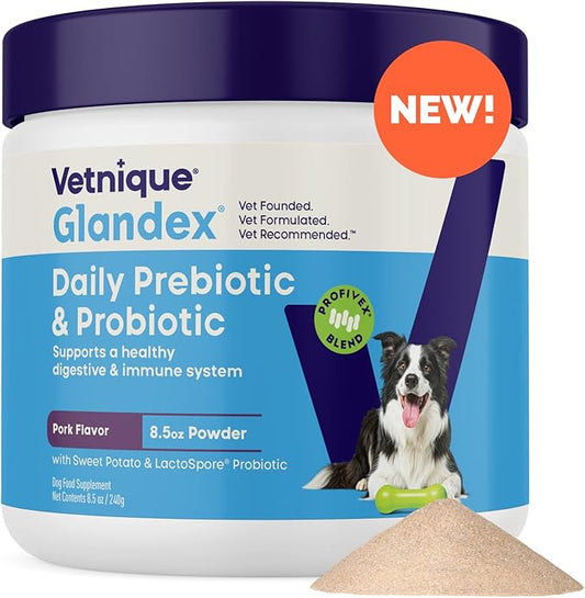 Vetnique Glandex Daily Probiotics for Dogs with Prebiotics to Support Gut Health, Diarrhea with Fiber and Digestive Enzymes, Dog Probiotic Powder (8.5oz Powder, Pork Powder)