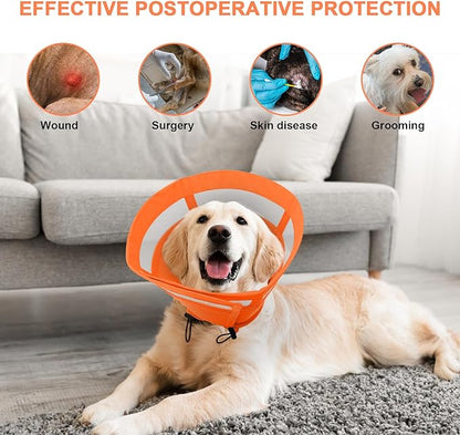 ASENKU Dog Cone Collar, Soft Adjustable Cone for Dogs to Stop Licking, Lightweight Recovery Dog Cone After Surgery, Pet E-Collar for Small, Medium & Large Dogs(Orange, S)