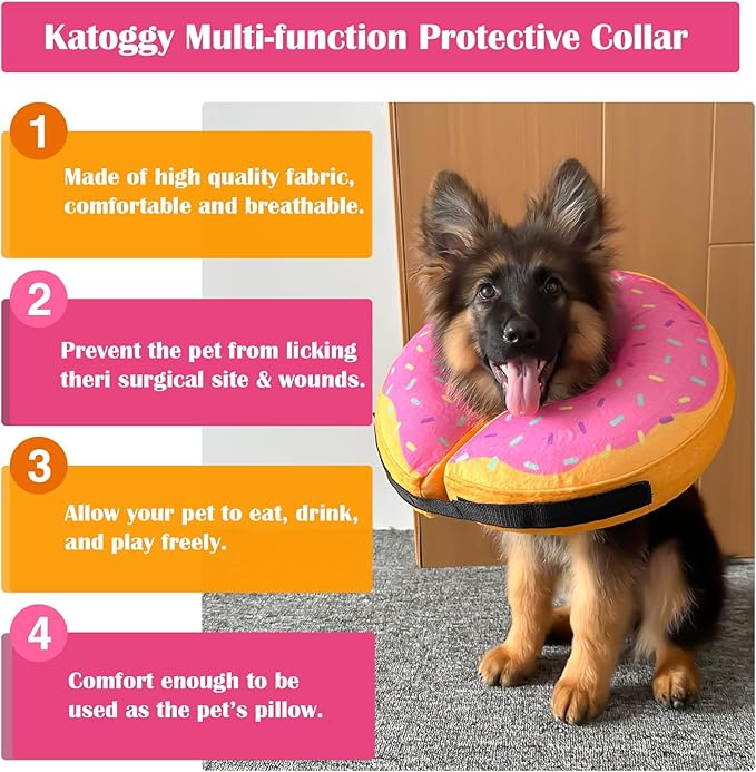 Katoggy Inflatable Dog Cone Collar for Dogs & Cats - Soft, Adjustable Blow-up Donut E-Collar for Small, Medium & Large Pets