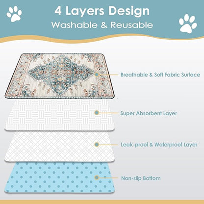SCLOSE Washable Pee Pad for Dogs, 32" x 24" Reusable Puppy Pads Waterproof Dog Rugs, Super Absorbent, Leakproof, Dog Crate Pad, Playpen Mat, Whelping Pads, Blue Medallion