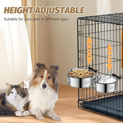 Dog Crate Bowl,2 Pack Metal Dog Water Food Bowl No Spill,Hanging Dogs Bowls for Kennel,Dogs Crate Water Feeder,Stainless Steel Kennel Bowls Mountable for Cats Bunny Ferret Bird