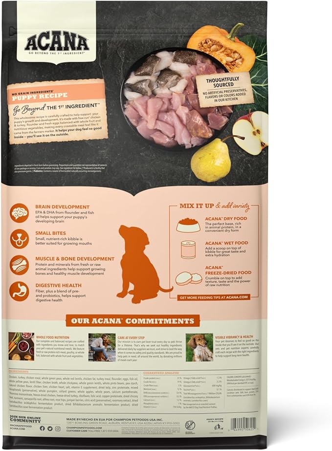 ACANA Grain Free Dry Dog Food Puppy Recipe 25lb Bag