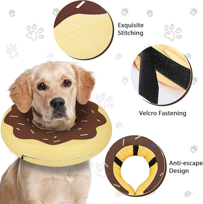 MIDOG Soft Inflatable Dog Cone, Donut E-Collar Alternative for After Surgery, Prevents Licking, Allowing Normal Eating & Vision, Comfortable Recovery Collar for Small Medium Large Dogs & Cats,Brown-L