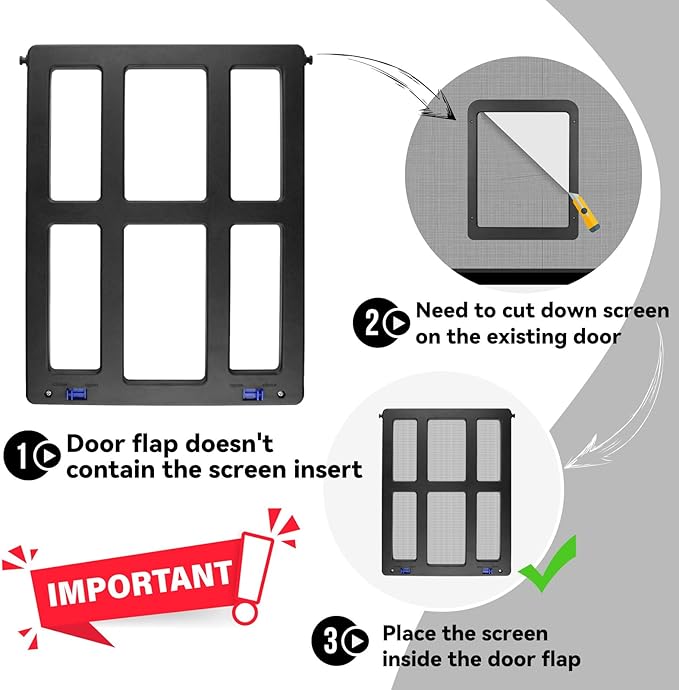 PETLESO Large Dog Door for Screen Door - 11.2"x14.4" Magnetic Flap Pet Door with Lockable Insert, Ideal for Medium to Large Dogs, Sliding Door Compatible, Black