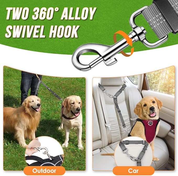 AUTOWT Double Dog Leash, No Tangle 360°Swivel Rotation Reflective Lead Attachment Adjustable Length Dual Two Dogs Lead Splitter, Comfortable Shock Absorbing Walking Training for 2 Dogs