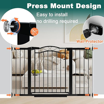 Fairy Baby 29.5"-48.8" Extra Wide Baby Gate for Stairs, Pressure Mounted Easy Walk Thru Pet Gate, Metal Safety Child Gate No Drill, Auto Close Long Dog Gates for the House Doorways, Black