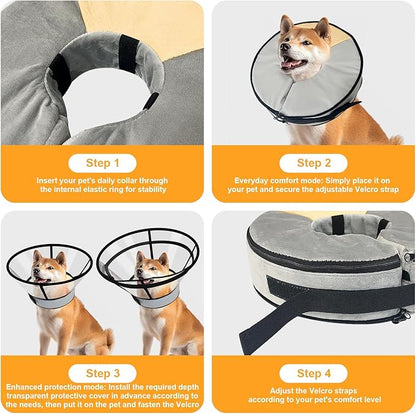 Sponge Core Dog Cat Cone Collar for After Surgery Recovery, Inflatable Dog Cone Alternative, Lainergie Dogs Donut Collar Adjustable with 2PCS Cover for Large Medium Small Dogs Cats (Grey+Yellow, XL)