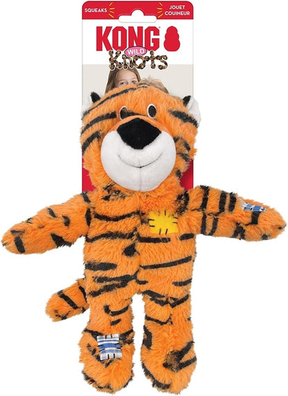 KONG Wild Knots Tiger Dog Toy (Medium/Large) Durable Internal Knotted Rope, Minimal Stuffing for Less Mess – Soft Plush Chew Toy for Dogs