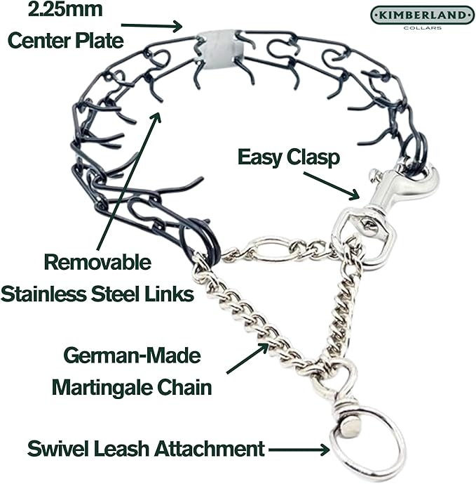 2.25mm Kimberland Collars Clasp Dog Training Collar for Large Breeds | 16” Training Chain for Dogs 26lbs & Up | No-Pull Collar | Behavior Aid | Stainless Steel | Silver