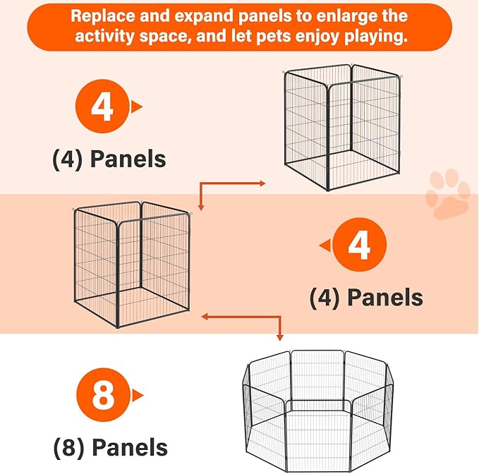 FDW Dog Playpen Dog Pen Dog Kennel 4 Panels 40 Inch Height Indoor Outdoor Folding Metal Portable Puppy Exercise Pen Heavy Duty Dog Fence for Yard Camping,Black