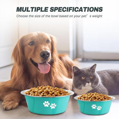 Stainless Steel Dog Bowls, Nonslip Rubber Bottom No Spill Proof Skid Metal Insulated Dog Bowls for Large Medium Small Breed Dogs (Green, 8.5 Cups/71 OZ)