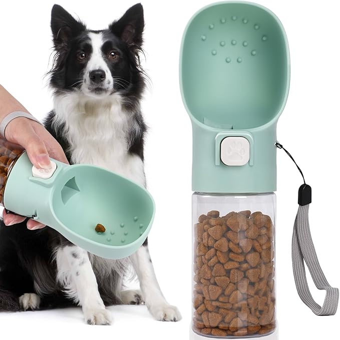 Colorday Handheld Dog Treat Dispenser Built-in Clicker & Treat Pouch, Hand Feeder for Puppy Training Walking Hiking Traveling (10 OZ, Green)