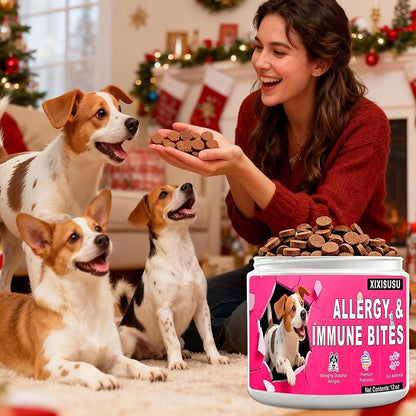 XIXSUSU Allergy Relief Chews for Dogs 12 oz | Itch & Hot Spot Relief for Skin & Coat Health | Grain Free Soft Chews for Dog Allergies | Gut Health for Dog Allergies & Sensitive Stomach