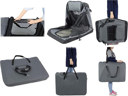 EliteField 3-Door Folding Soft Dog Crate with Carrying Bag and Fleece Bed (2 Year Warranty), Indoor & Outdoor Pet Home (24" L x 18" W x 21" H, Gray)