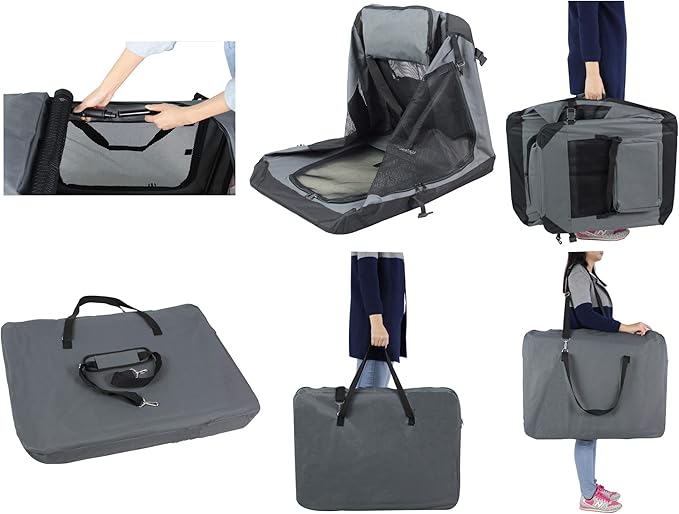 EliteField 3-Door Folding Soft Dog Crate with Carrying Bag and Fleece Bed (2 Year Warranty), Indoor & Outdoor Pet Home (20" L x 14" W x 14" H, Gray)