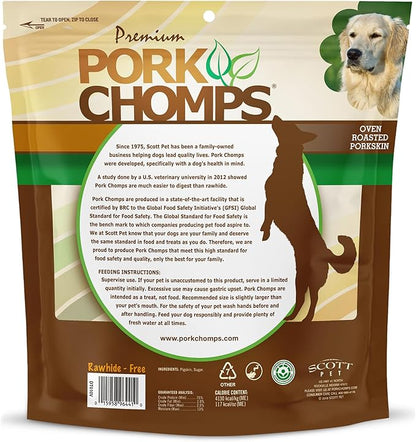 Pork Chomps Dog Chews, Roasted Pork Skin, 6-inch Twists | 15 Count | Pack of 2