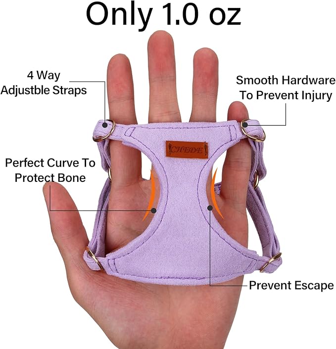 CHEDE No Pull Puppy Harness and Multifunction Dog Leash Set- 8 Colors Soft Adjustable No Choke Escape Proof Cute,Lightweight Pet Vest Harness for Small and Medium Dog (XXS, Purple)