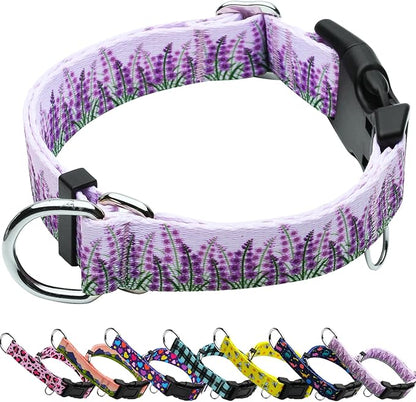 Martingale Collar for Dogs with Buckle Floral No Pull Adjustable Nylon Limited Slip Training Dog Collars (Purple Lavender, Large)