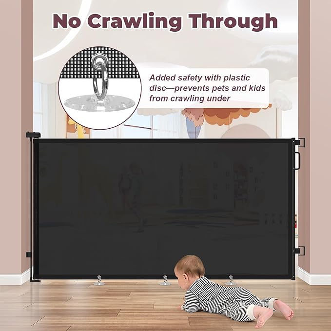42" Extra Tall Retractable Baby Gates for Stairs, 76" Wide Dog Gate Indoor Outdoor for Doorways Deck Kitchen, Long Mesh Safety Gate for Child Toddler, Prevent Pet from Jumping Over, Black