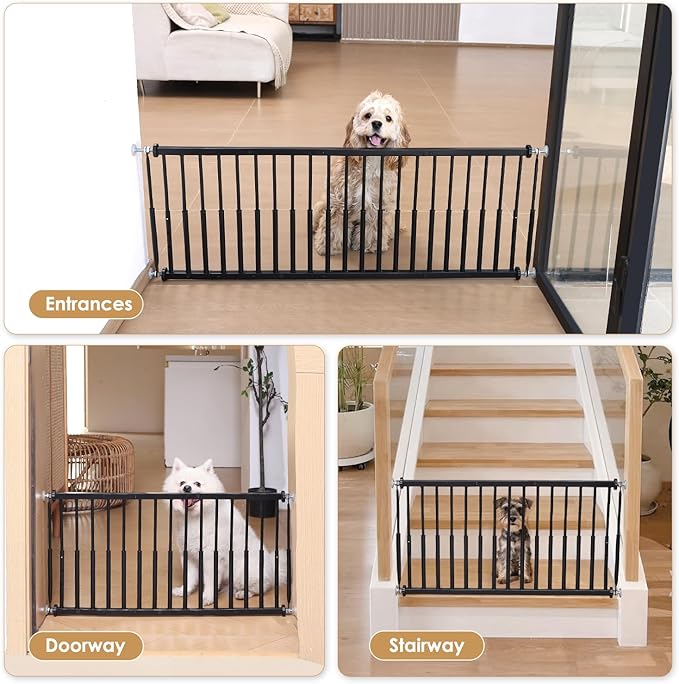 10''-15.8'' Height Adjustable Dog Gate, Extra Wide 18.1"-46" All Metal Short Dog Gate to Step Over, Pressure Mount Small Pet Puppy Gate for Stairs & Doorways(Black)
