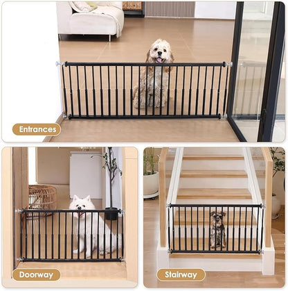 10''-15.8'' Height Adjustable Dog Gate, Extra Wide 18.1"-46" All Metal Short Dog Gate to Step Over, Pressure Mount Small Pet Puppy Gate for Stairs & Doorways(Black)