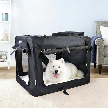 JESPET Soft Dog Crates Kennel for Pets, 3 Door Soft Sided Folding Travel Pet Carrier with Straps and Fleece Mat for Dogs, Cats (Graphite Black, X-Large(36" L x 24" W x 27" H))