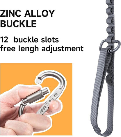 EXCELLENT ELITE SPANKER Tactical Bungee Dog Leash Military Adjustable Dog Leash Quick Release Elastic Leads Rope with 2 Control Handle（Grey