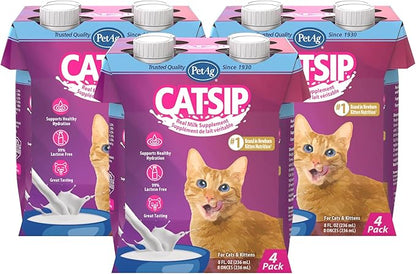 PetAg Cat-Sip Real Milk - 8 oz, 12 Pack - Ready-to-Feed Snack for Cats & Kittens - Easy to Digest with 99% Lactose-Free, Low-Fat Grade A Milk - Encourages Hydration