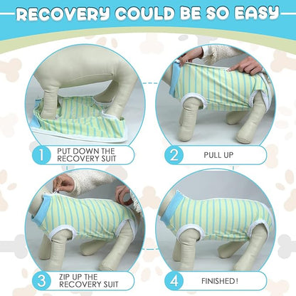 Dog Recovery Suit, Puppy Surgical Pajamas Bodysuit for Dogs Cats After Spay Neuter Surgery Abdominal Wound Bandages, Striped Onesie Pant for Shedding Skin Disease, Anti-Licking Cone Alternative XXL