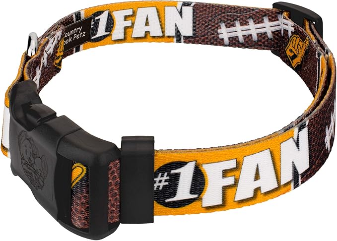 Country Brook Petz - Deluxe Black and Gold Football Fan Dog Collar and Leash - Sports and Athletics Collection Featuring Spirited Designs (5/8 Inch, Small)