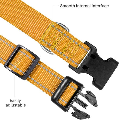 FunTags Dog Leash Bundle with 1.0"x 16"-24" Dog Collar,6FT Reflective Nylon Dog Leashes with Nylon Dog Collar for Large Dogs,Khaki