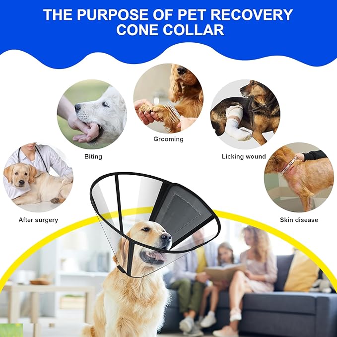 Soft Dog Cone Collar for Post-Surgery, Wound Care Injury Healing, Comfortable Adjustable Pet Cone Recovery Protective Elizabethan Collar to Prevent Licking Biting Scratching for Medium Large Dogs, L