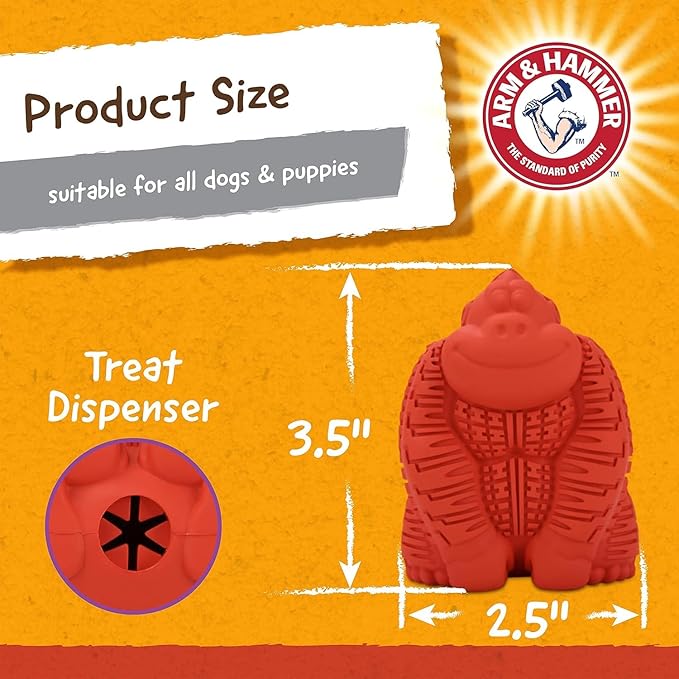 Arm & Hammer for Pets Super Treadz Mini Gorilla Dental Chew Toy for Dogs - Dog Dental Chew Toys - Reduce Plaque & Tartar Buildup Without Brushing - for Dogs up to 25 Lbs (Pack of 3)
