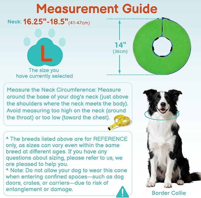 Sponge Dog Cone After Surgery, No Inflation Required Dog Donut Collar to Stop Licking, Inflatable Cone Alternatives for Large Pets, Soft Recovery Collar with Protective Shield (Green Blue, L)