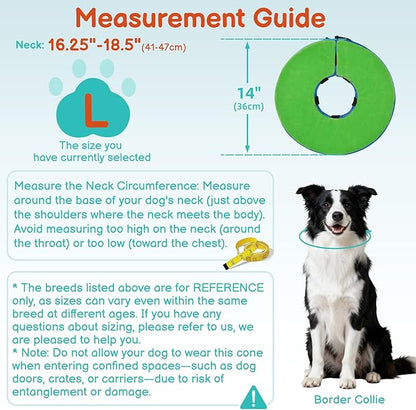 Sponge Dog Cone After Surgery, No Inflation Required Dog Donut Collar to Stop Licking, Inflatable Cone Alternatives for Large Pets, Soft Recovery Collar with Protective Shield (Green Blue, L)