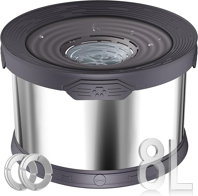 UPSKY Dog Water Bowl No Spill 8L Stainless Steel, 2.1 Gallon Large Capacity Spill-Proof Dog Bowls, Non-Slip Slow Drinking Anti-Splash Bowl for Large Messy Drinkers, No Mess Indoor/Outdoor Use, Gray
