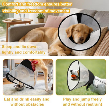Plastic Dog Recovery Cone Collar, Soft Comfortable Breathable Post-Surgery Pet Cone, Escape-Proof, Easy Clean, Prevents Licking Wounds, Waterproof & Adjustable L (Neck 14.1"-18.1")
