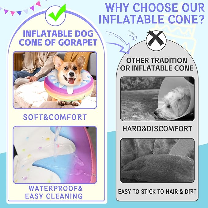 Inflatable Dog Cone Collar Alternative After Surgery, Donut Soft Neck Cone for Golden & German Shepherd Extra Large Dogs, etc, Protective Comfortable E Collar Recovery Cone Not Block Vision