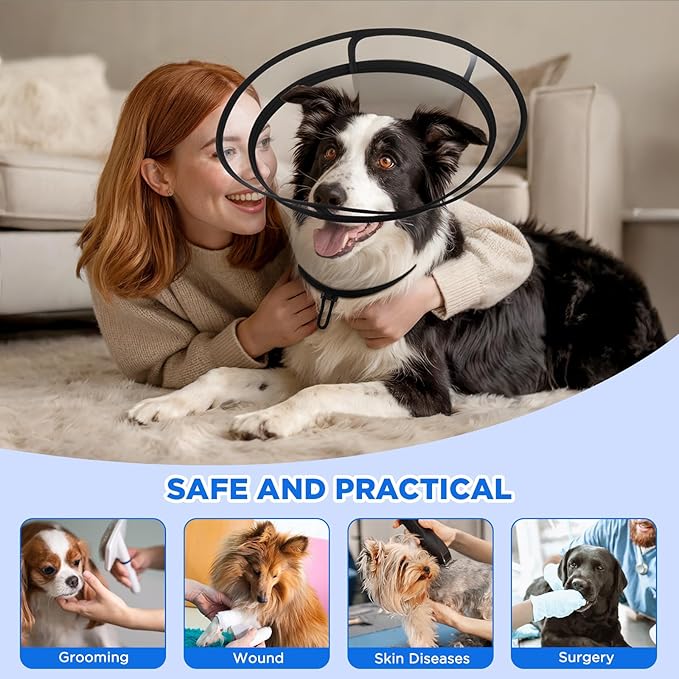 BONTHEE Clear Dog Cone Collar–Extra-Long Recovery E-Collar for Dogs, Transparent Adjustable Dog Cones Alternative for Small Large Medium Size Dogs,Protective Neck Brace with Soft Edges-XL
