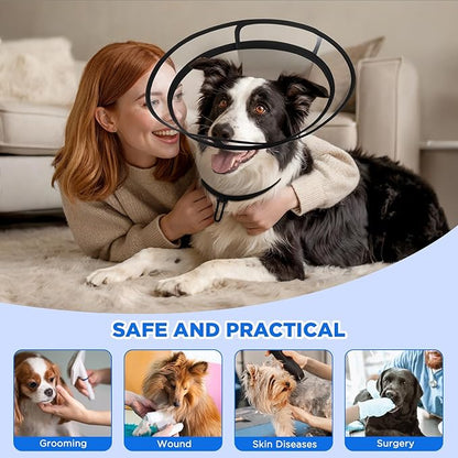 BONTHEE Clear Dog Cone Collar–Extra-Long Recovery E-Collar for Dogs, Transparent Adjustable Dog Cones Alternative for Small Large Medium Size Dogs,Protective Neck Brace with Soft Edges-XL