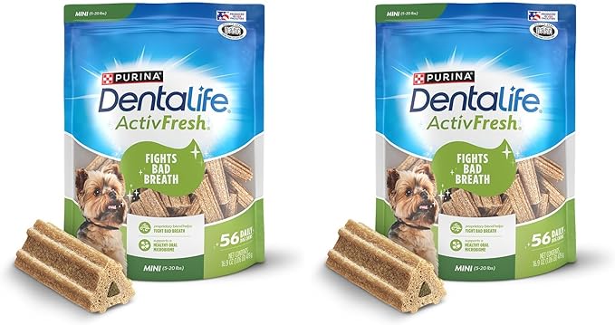 Dentalife ActivFresh Dog_Chews for Mini and Small Dogs 5-20 lbs., Dental-Chews to Freshen Breath, Chicken Flavor, 16.9 oz., 56 Chews - 56 ct. Pouch (Pack of 2)