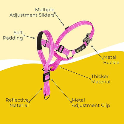 Adjustable Dog Head Halter with Safety Strap, Soft Padded Dog Head Collar for Small Medium Large Dogs, No-Pull Dog Harness for Training and Walking (Medium, Pink)