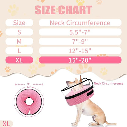 2-in-1 Soft Inflatable Dog Cone Collar Alternative with Enhanced Anti-Licking Guard Shield, Dog Donut Collar After Surgery, Adjustable Recovery Cones for Large Medium Dogs and Cats (Pink,XL)