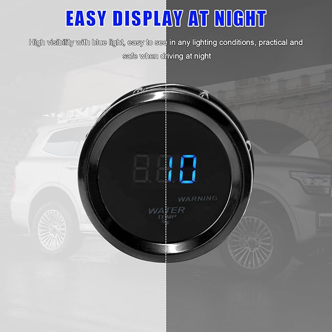 2" 52mm Water Temperature Gauge, 104-302℉ Water Temp Thermometer Meter Kit with Sensor Adapter, DC12V LED Display Fahrenheit & Celsius Temp Gauge for Car Truck RV Marine Boat