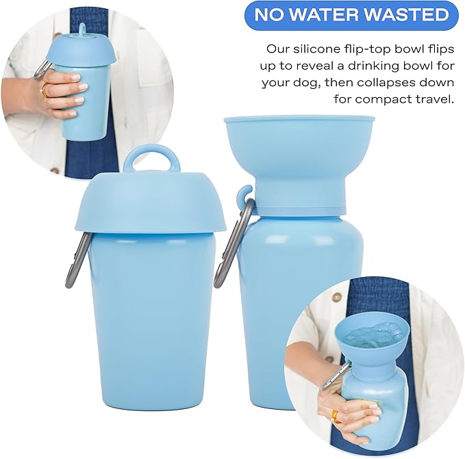 Springer Flip Dog Water Bottle | Portable Drinking Feeder with Foldable Food-Grade Silicone Bowl | One-Hand Squeeze & Leak-Proof | BPA-Free 20oz | Walking, Hiking & Camping | Puppy Essentials